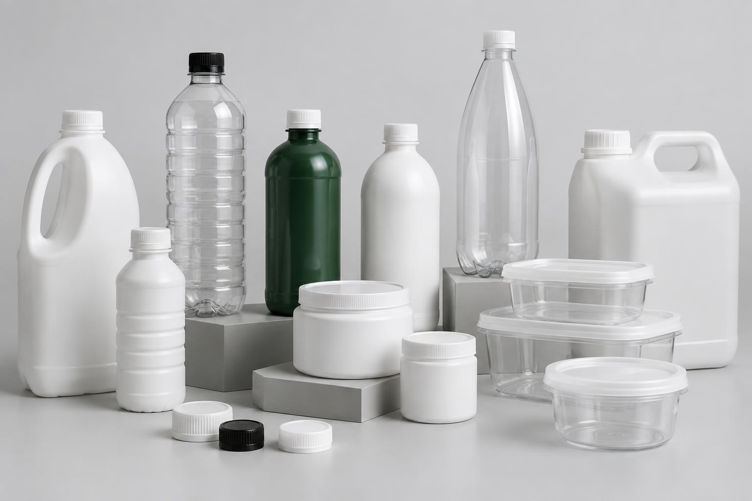Plastic bottles, food containers, jars, caps and industrial packaging